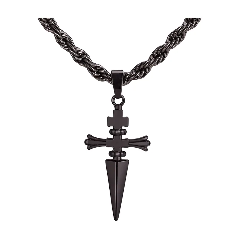 Collana con Pendente a Spada e Catena a Corda, Acciaio Inossidabile Nero