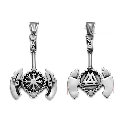 Viking Axe Pendant with Nordic Symbol, Stainless Steel