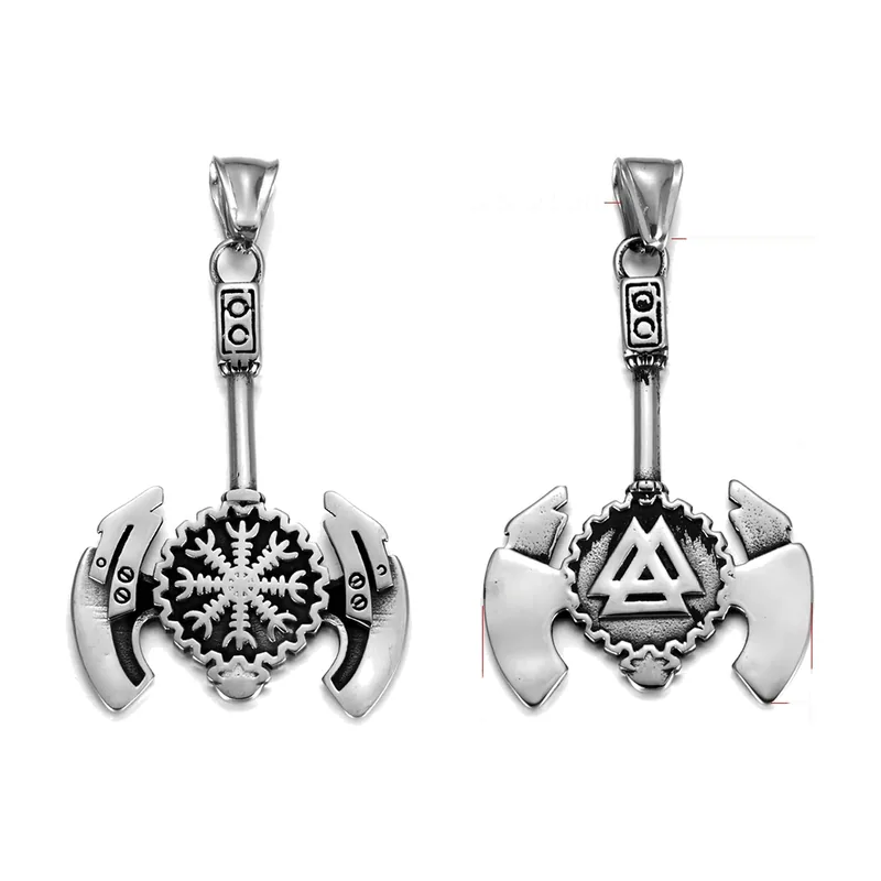 Wikinger-Axt Anhänger mit Nordischem Symbol, Edelstahl