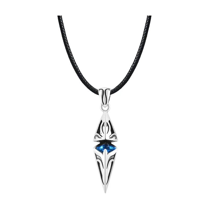 Pendentif Géométrique Shard avec Pierre Bleue, Acier Inoxydable