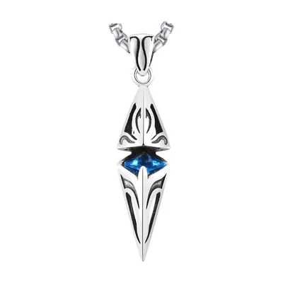 Geometrischer Würfel-Anhänger mit blauem Stein, Edelstahl