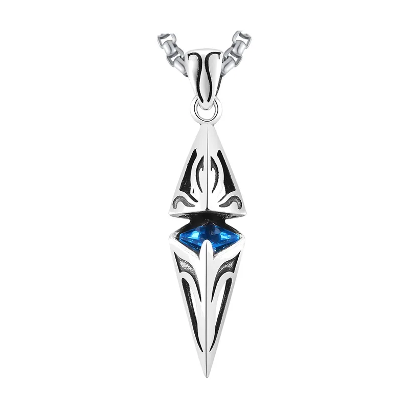Pendentif Cube Géométrique avec Pierre Bleue, Acier Inoxydable
