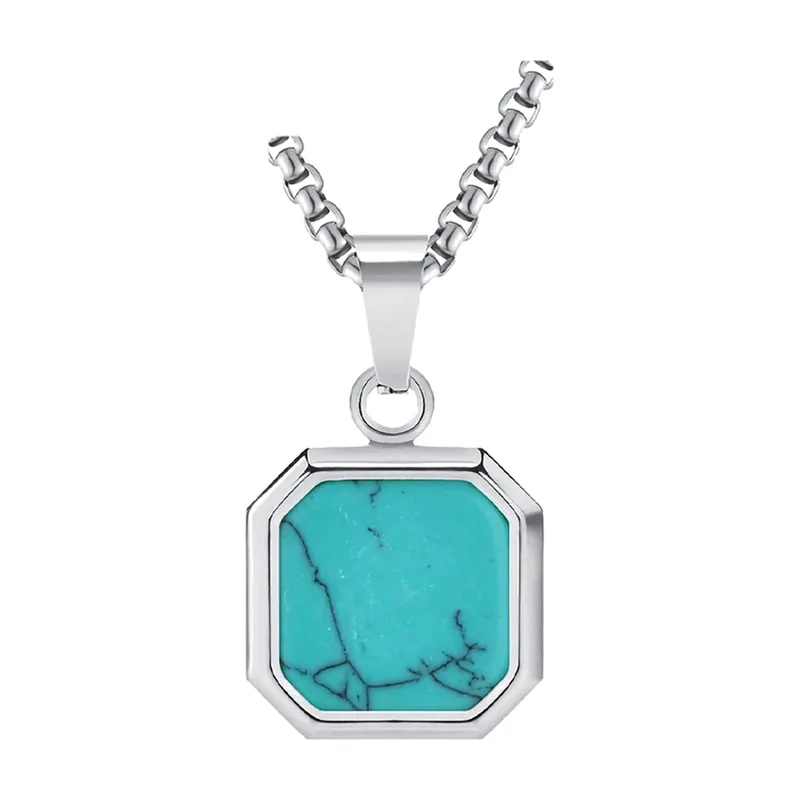 Colgante Vegvisir Cuadrado con Piedra Turquesa, Acero Inoxidable