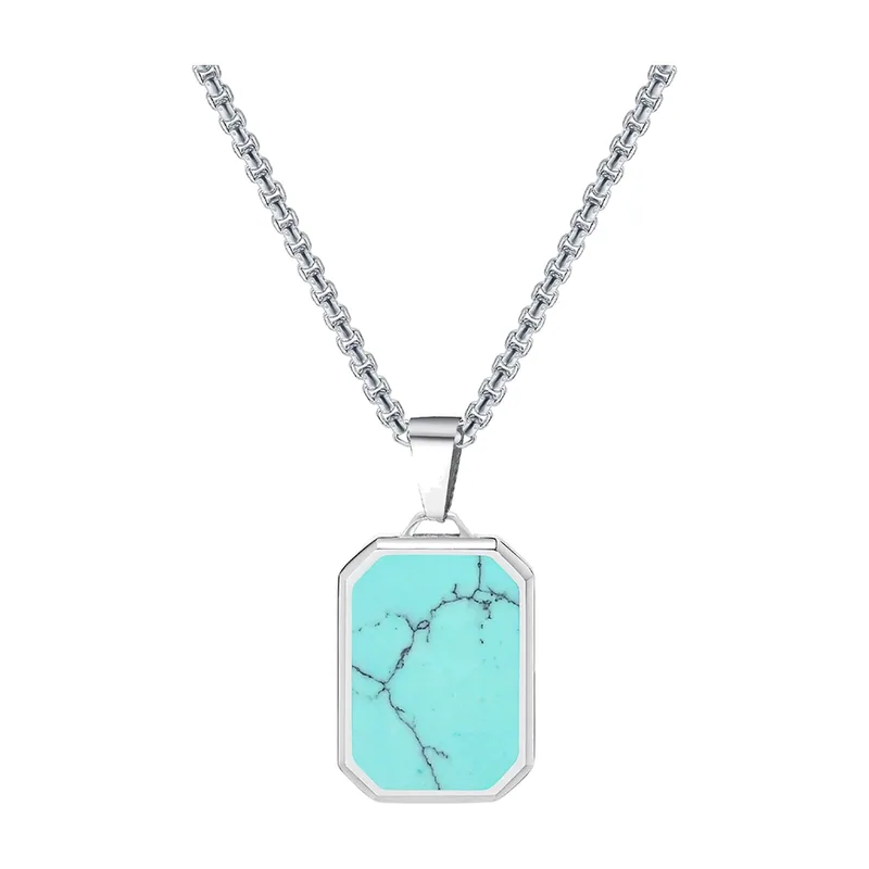 Geometrischer Kompass-Anhänger mit blauem Stein, Edelstahl