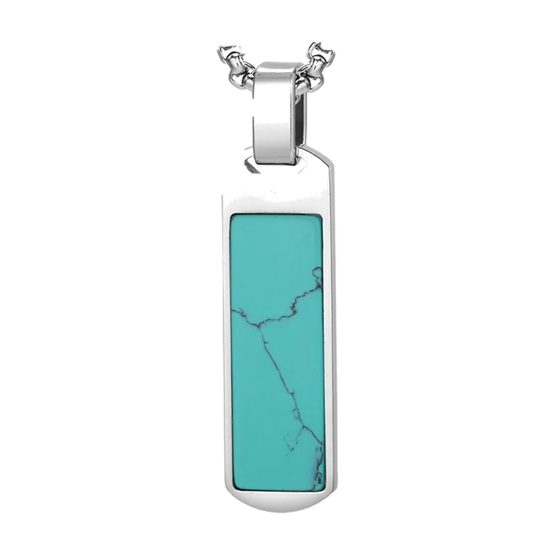 Collana con Pendente Rettangolare e Pietra Turchese, Acciaio Inossidabile