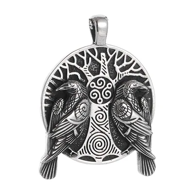 Wikinger Yggdrasil und Raben Anhänger mit Kette, Edelstahl