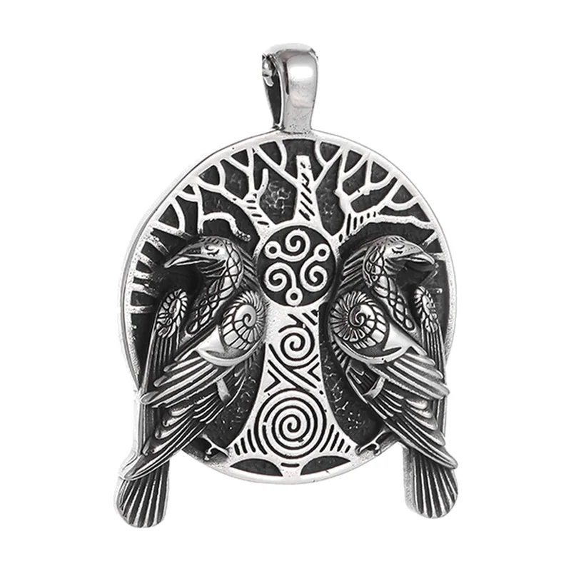 Wikinger Yggdrasil und Raben Anhänger mit Kette, Edelstahl