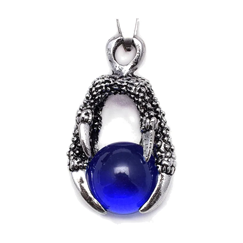 Collana con Pendente Artiglio di Drago e Pietra Blu, Acciaio Inossidabile