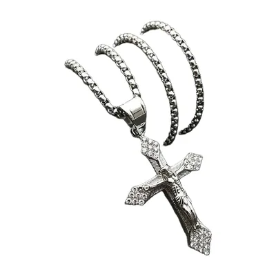 Colgante de Cruz con Circonitas y Cadena Rolo, Acero Inoxidable