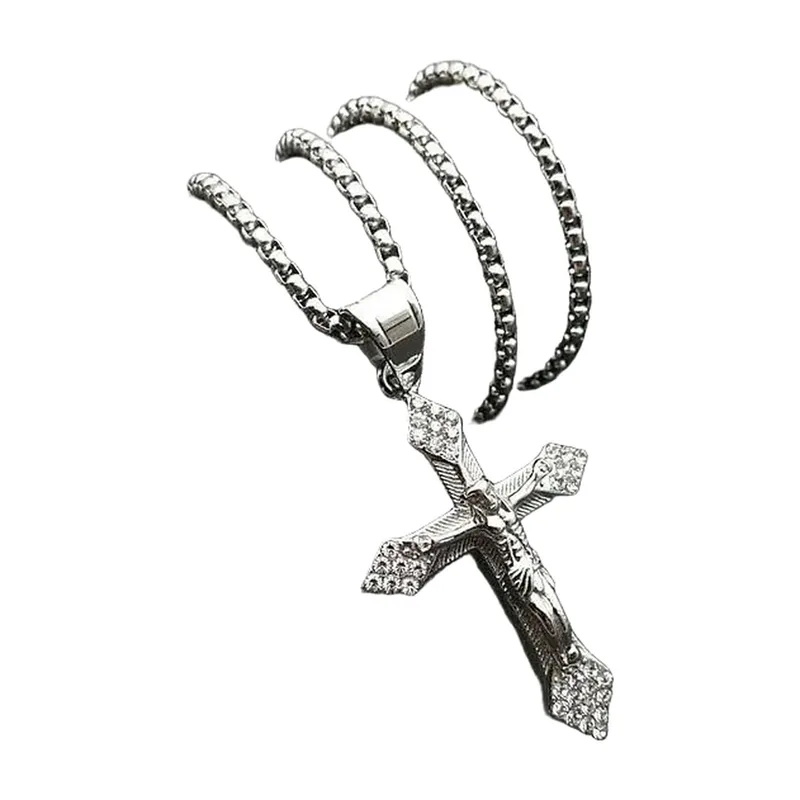 Collier avec Pendentif Croix et Zirconia, Acier Inoxydable