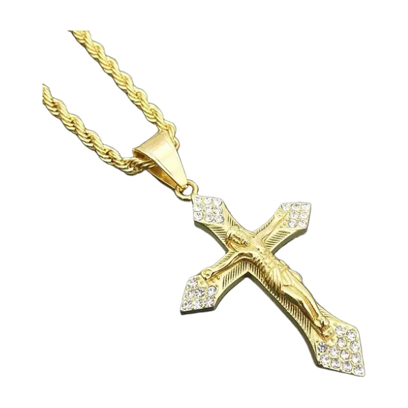Colgante de Cruz con Circonitas y Cadena Rolo, Acero Inoxidable