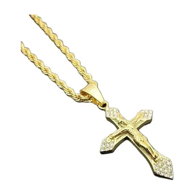 Colgante de Crucifijo con Zirconia, Acero Inoxidable