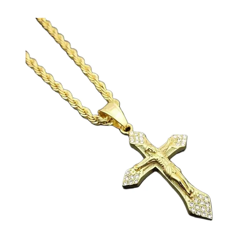 Colgante de Crucifijo con Zirconia, Acero Inoxidable