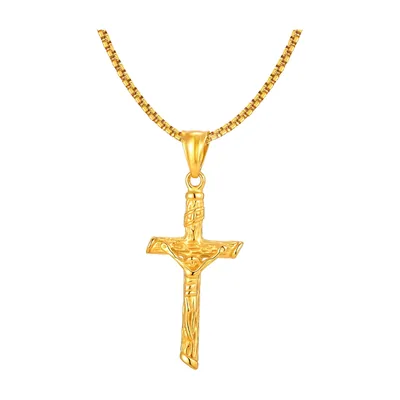 Kruzifix Kreuz Anhänger mit Boxkette, Edelstahl