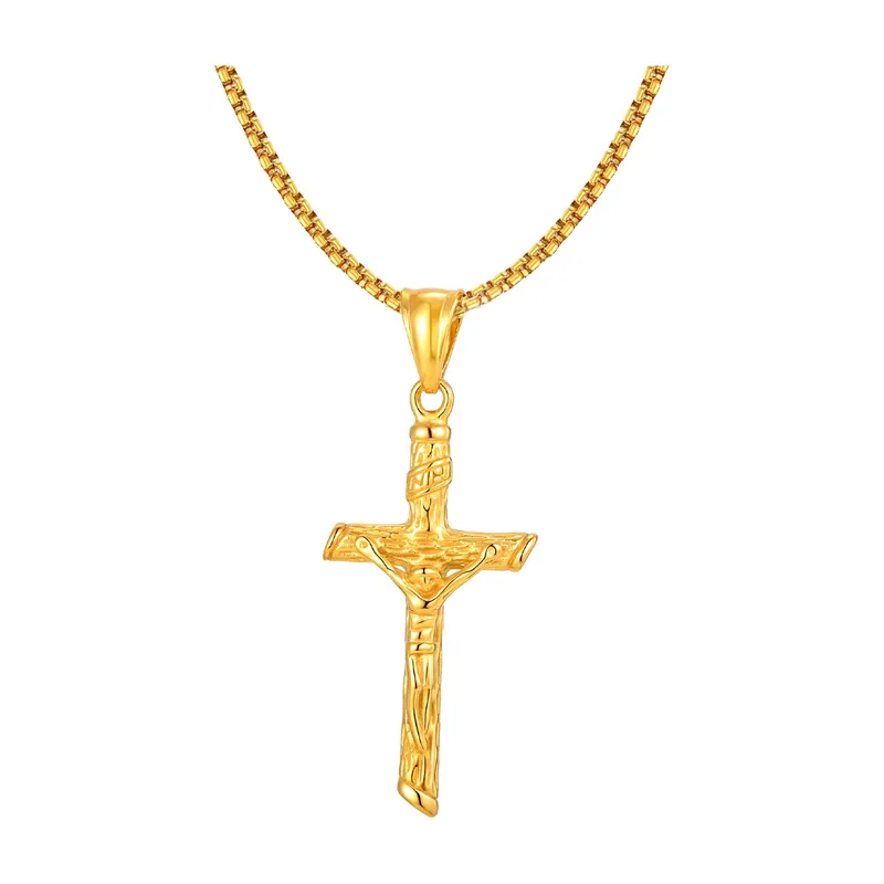 Kruzifix Kreuz Anhänger mit Boxkette, Edelstahl