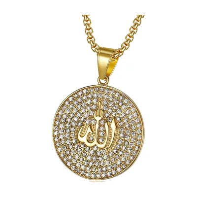 Allah Medaillon Anhänger mit Zirkonia, Edelstahl