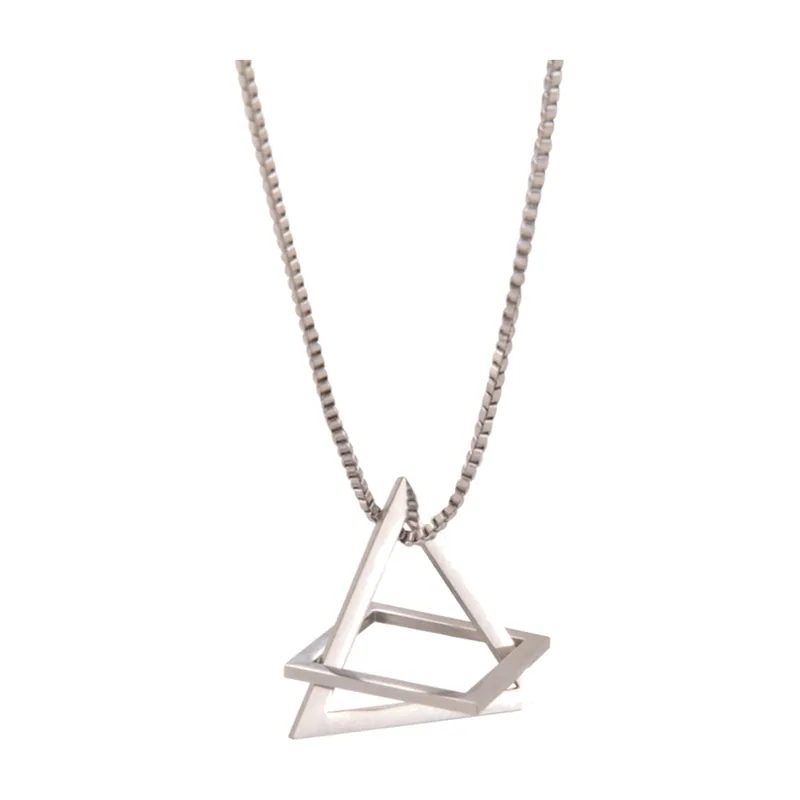 Pendentif Triangle Inversé Géométrique avec Chaîne à Billes, Acier Inoxydable