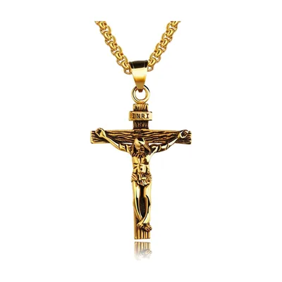 Colgante de Crucifijo con Cadena de Eslabones, Acero Inoxidable