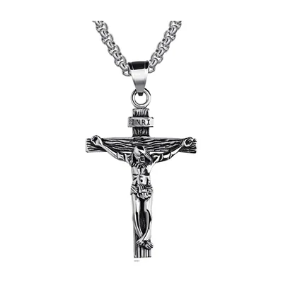 Colgante de Crucifijo con Figura de Jesús, Acero Inoxidable