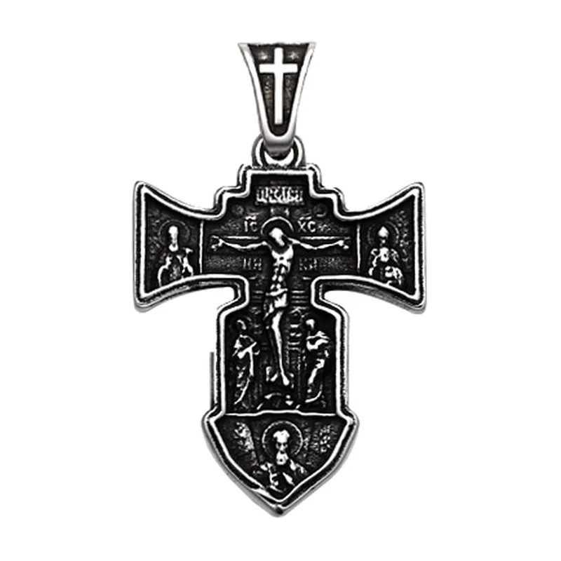 Colgante de Cruz Cristiana con Grabados Detallados, Acero Inoxidable