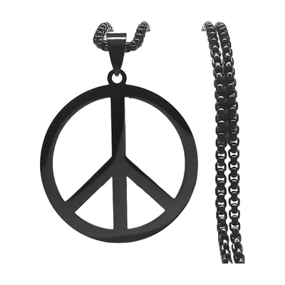 Friedenszeichen Anhänger mit Panzerkette, Schwarz Edelstahl