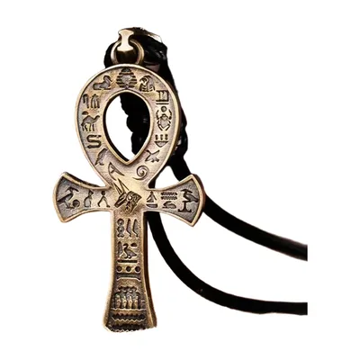 Ägyptischer Ankh Anhänger mit Hieroglyphen und Kordelkette, Edelstahl