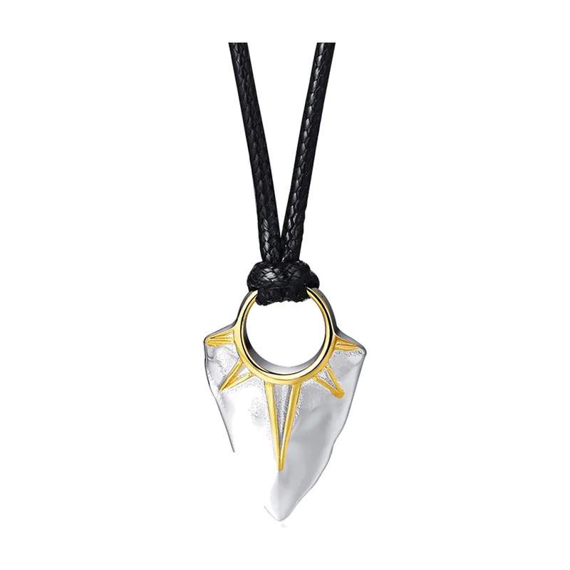 Collier Pendentif Tête de Flèche et Cordon Noir, Acier Inoxydable