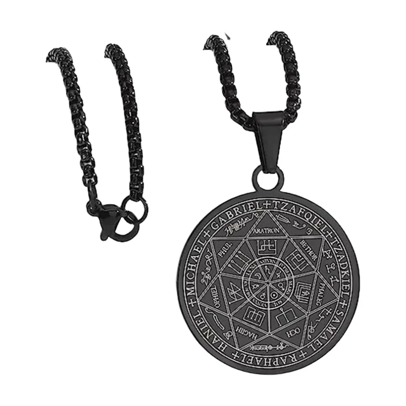Colgante del Sello de Salomón con Cadena de Eslabones, Acero Inoxidable