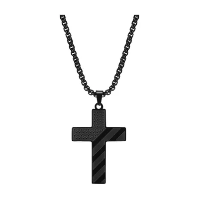 Collier Croix au Drapeau Américain, Acier Inoxydable Noir