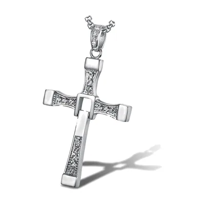 Collana con Pendente a Croce e Zirconi, Acciaio Inossidabile
