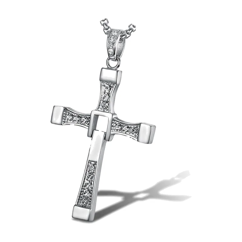 Collier Pendentif Croix avec Zirconium, Acier Inoxydable