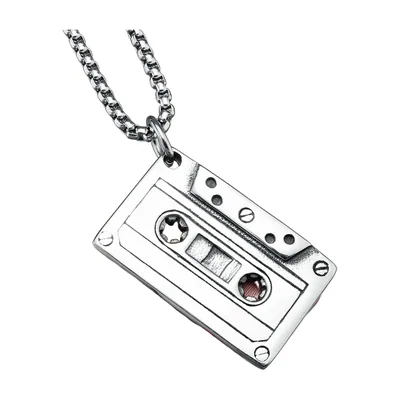 Pendentif Cassette avec Chaîne Gourmette, Acier Inoxydable