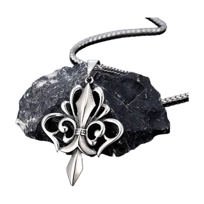 Collana con Pendente Fleur de Lis e Catena, Acciaio Inossidabile