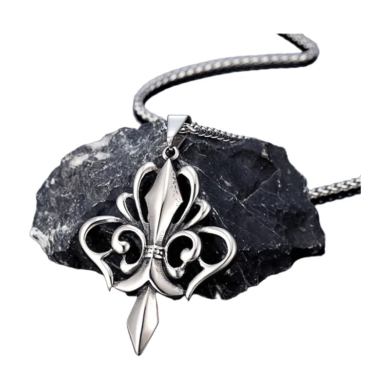 Collier Pendentif Fleur de Lys avec Chaîne, Acier Inoxydable
