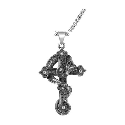 Drachen- und Totenkopf-Kreuz Anhänger mit Boxkette, Edelstahl