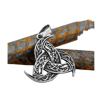 Celtic Knot Triquetra Pendant with Norse Runes, Stainless Steel