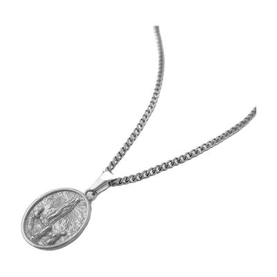 Jesus und Jungfrau Maria Medaillon mit Cuban Chain, Edelstahl