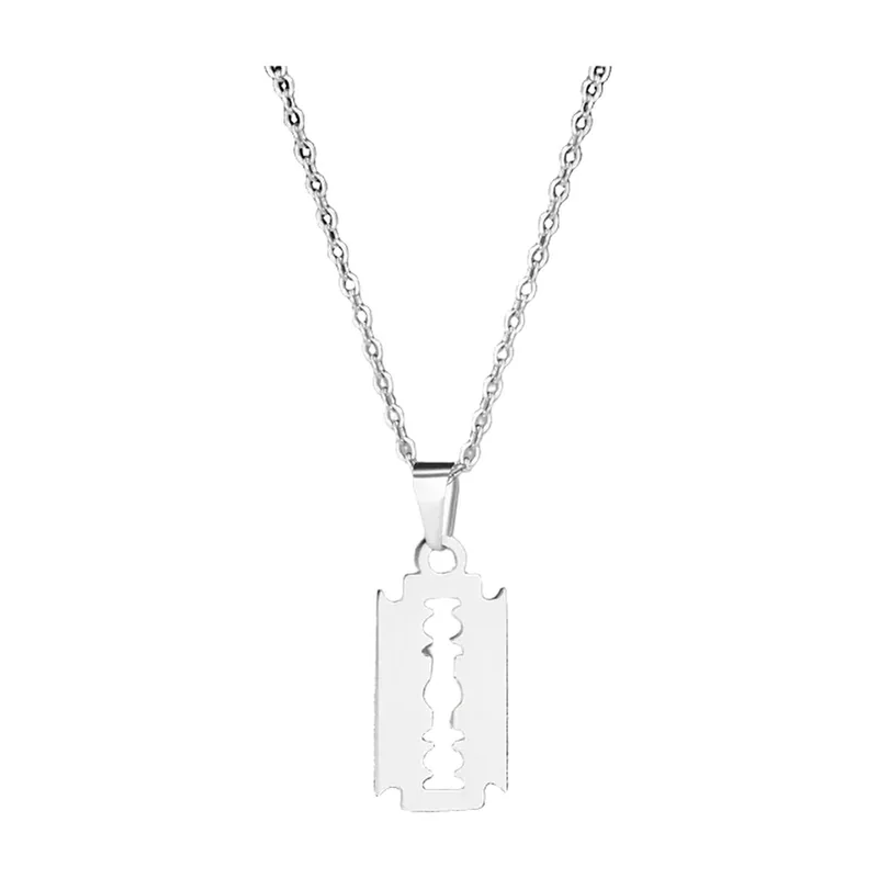 Razor Blade Pendant Necklace, 316L Stainless Steel
