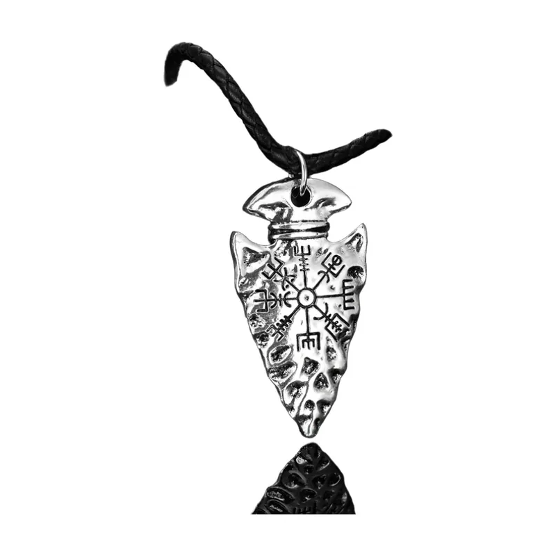 Pendente Punta di Lancia Vichinga con Vegvisir e Rune, Acciaio Inossidabile