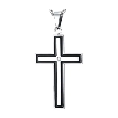 Kreuzanhänger mit schwarzem Emaille und Zirkonia, Edelstahl