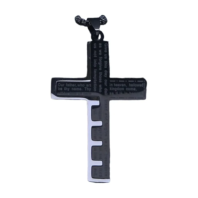 Kreuz-Anhänger mit biblischem Text, Edelstahl