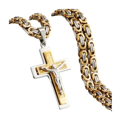Colgante de Crucifijo con Cadena Bizantina, Acero Inoxidable