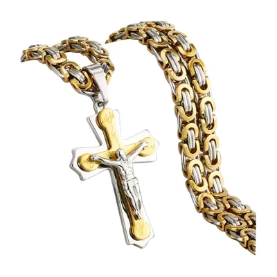 Colgante de Crucifijo con Cadena Bizantina, Acero Inoxidable