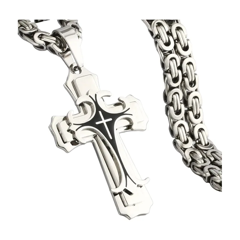 Gotischer Kreuzanhänger mit Byzantinischer Kette, Edelstahl
