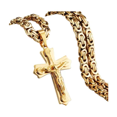 Colgante de Crucifijo con Cadena Bizantina, Acero Inoxidable