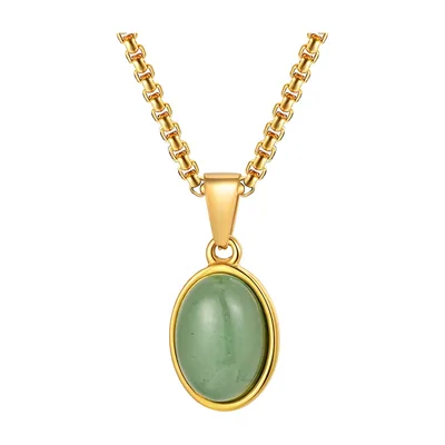 Collana con Pendente Ovale Occhio di Tigre, Acciaio Inossidabile