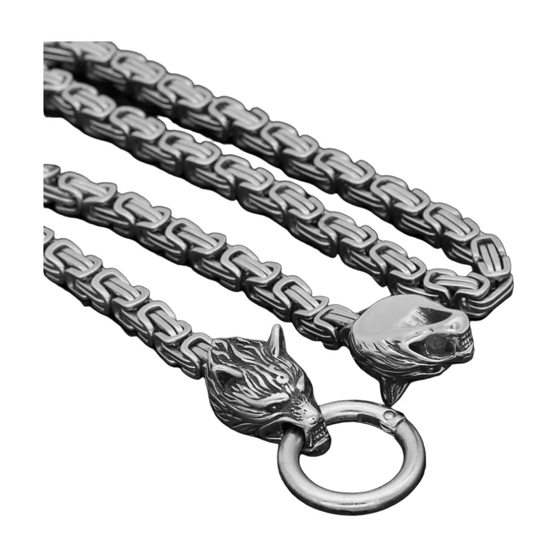 Wikinger Wolfskopf Anhänger mit Ring-Detail, Edelstahl