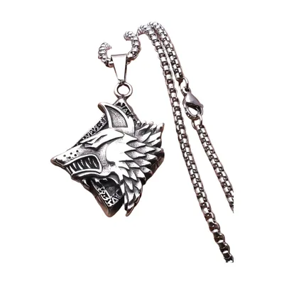 Wolfskopf Anhänger mit Boxkette, Edelstahl