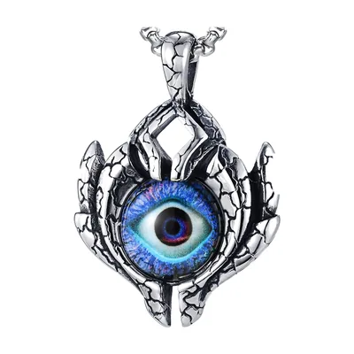 Collier avec Pendentif Œil Turc et Pierre Bleue, Acier Inoxydable