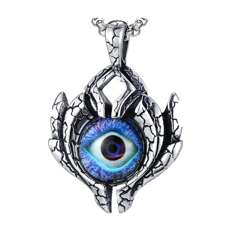 Collier avec Pendentif Œil Turc et Pierre Bleue, Acier Inoxydable